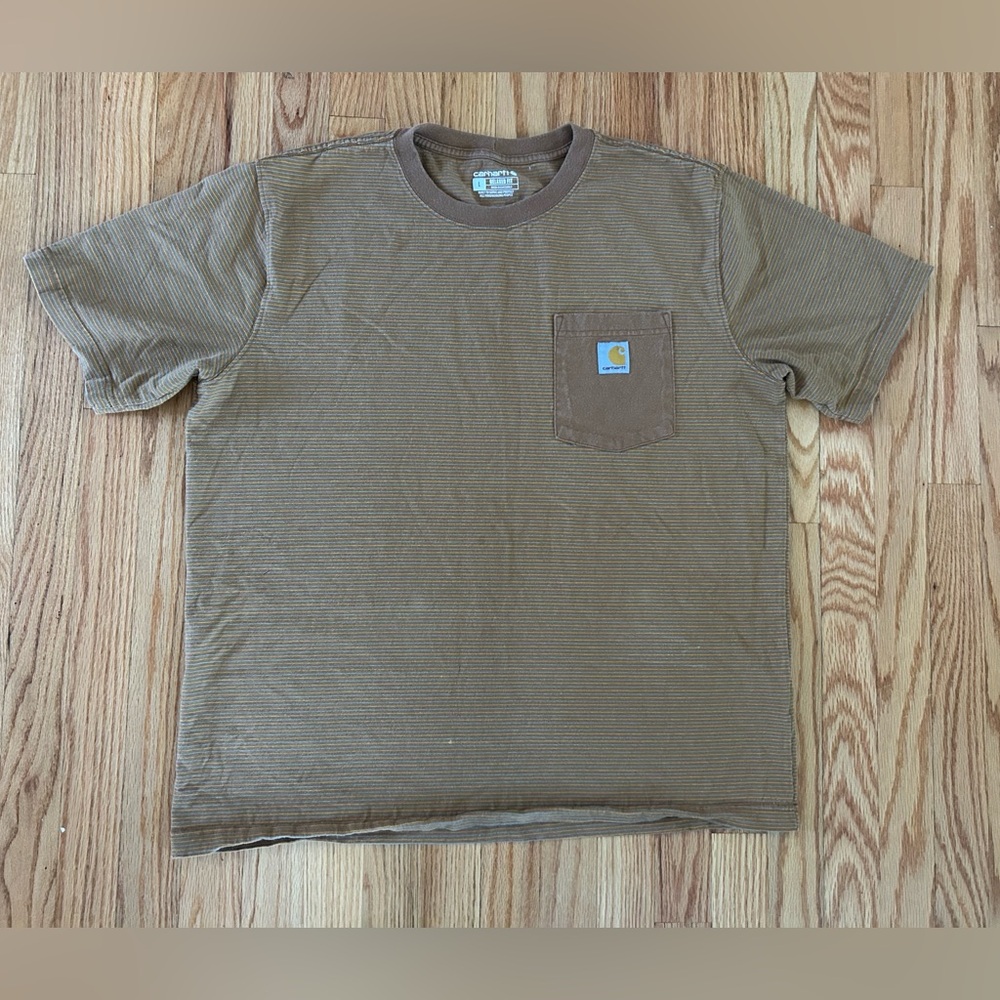 Carhartt Men's Striped Brown Short Sleeve Tee